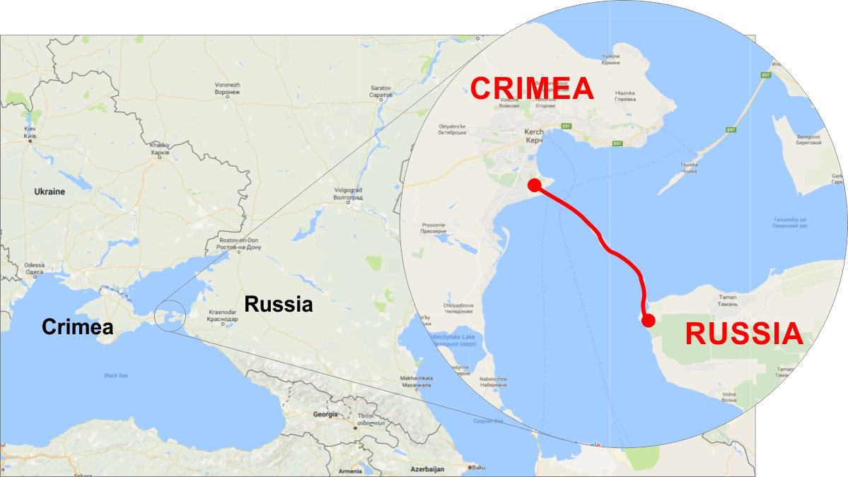 Podul peste strâmtoarea Kerci, strategic pentru continuarea ocupației rusești în Crimeea